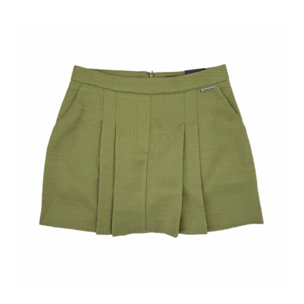 Kenneth Cole NWT Olive Green Texture Pleats Pockets Lined Mini Skirt Academia
